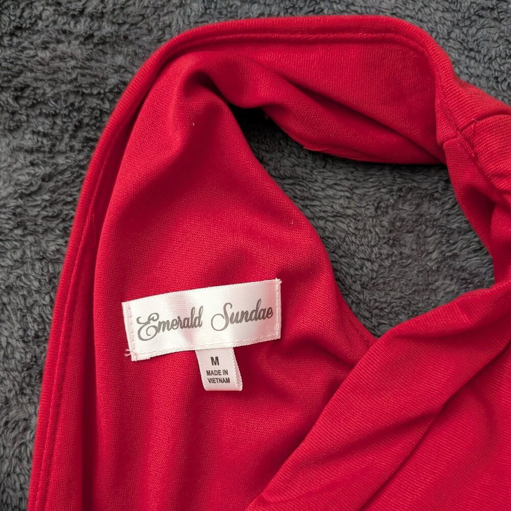 Deep V Red Mini Dress, Size M - Picture 4 of 6
